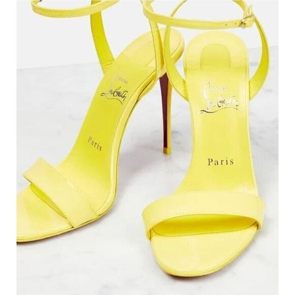CHRISTIAN LOUBOUTIN Loubigirl 100 Patent Leather Stilleto Heel Sandals Yellow 36 - Picture 6 of 11